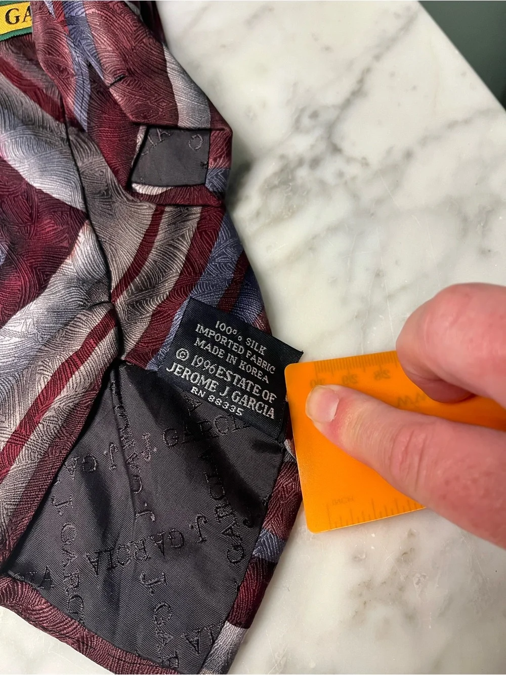 J. Garcia Burgundy, Navy and Silver Chevron Silk Tie